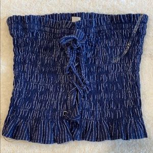 Navy blue tube top with little white stripes